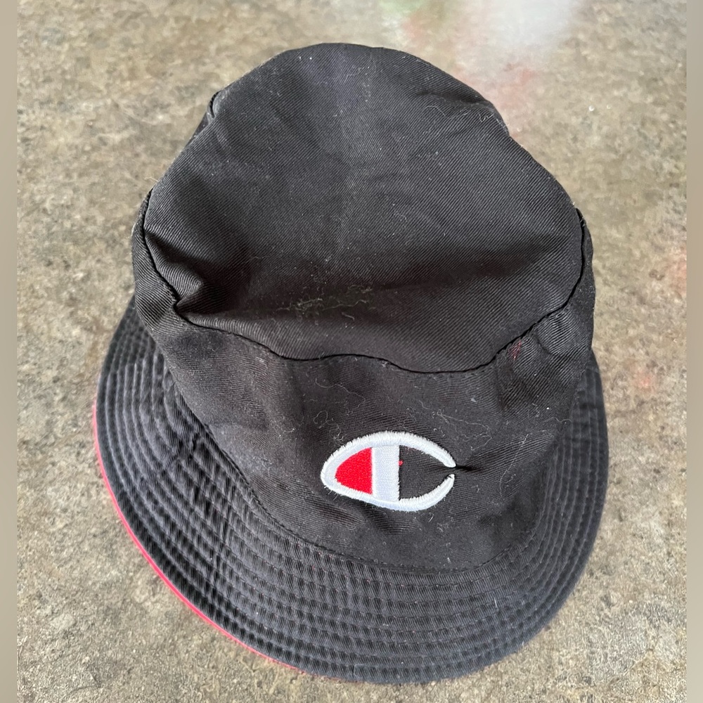 Champion Authentic Reversible Bucket Hat Y2K Red Black Embroidered Unisex Small
